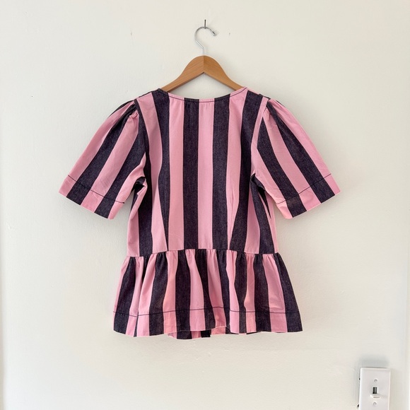 Damson Madder UK 14/US 10 Philly Peplum Blouse Pink Denim Stripe - Picture 5 of 6